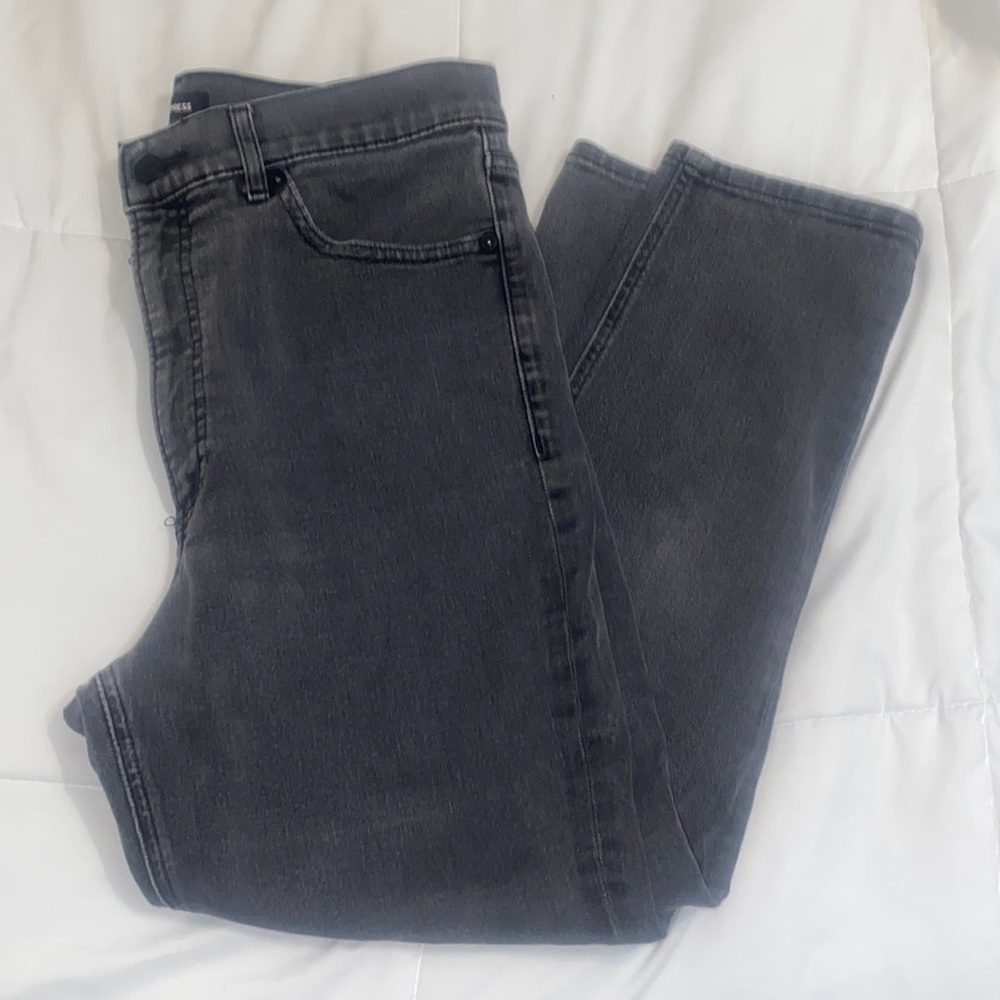 Express Grey Washed Black High Rise Mom Jeans